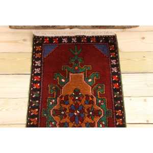 Alfombra Turca de 1.7x3.2 pies, Alfombra, Alfombra a Cuadros Roja de Lana - Product Image 3