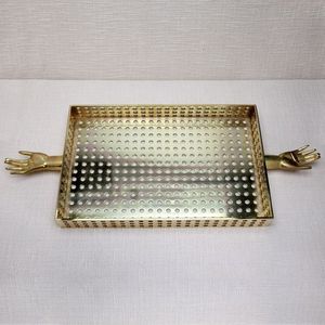 Plateau rectangulaire en métal doré avec poignées, plateau de service décoratif, organisateur, vanité élégante, décoration de mariage - Product Image 3