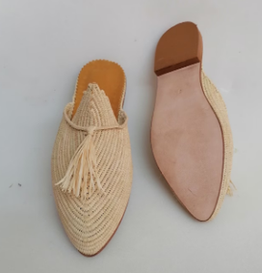 Natural leather and <b>raffia</b> shoes, women's <b>raffia</b> slippers, handmade <b>raffia</b> slippers, summer <b>sandals</b> - Product Image 4