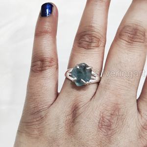 Rough <b>Stone</b> Jewelry Women's <b>Ring</b> Natural Raw Blue Apatite Gemstone Boho <b>Ring</b> Wedding Christmas Jewelry 925 Sterling <b>Silver</b> <b>Ring</b> - Product Image 2