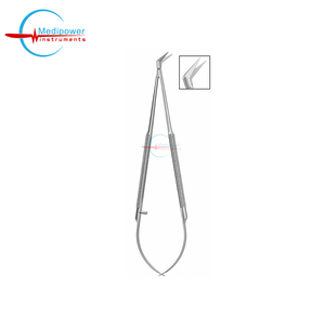 Ciseaux chirurgicaux microscopiques CASTROVIEJO à pointe fine |   Lame angulaire à 45 degrés, manche rond en acier inoxydable |   Instruments de microchirurgie - Product Image 4