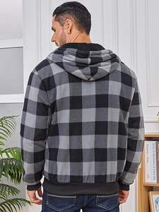 High Street Style Men's Fleece Lined Zipper <b>Hoodie</b> Adults Boys Clothing Plaid Design <b>Sherpa</b> Fleece <b>Hoodies</b> For Male - Product Image 5