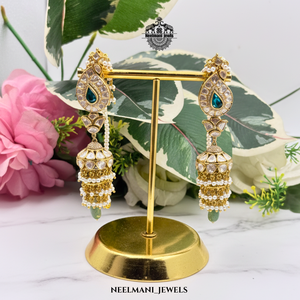 ต่างหูเงินแท้ 925 ประดับมรกตและมอยส์ซาไนต์ทรงจัมกี - Product Image 1