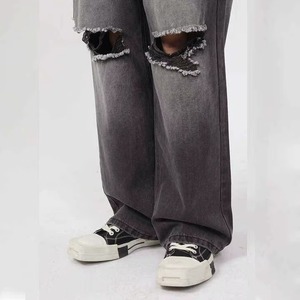 Neige lavage moyen personnalisé hommes Slim Fit déchiré jean cassé trou Denim haute rue solide printemps Vintage Denim pantalon - Product Image 6