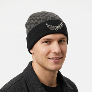 Unisex Checkered Beanie Knit Hat with Contrast Color Cuff 100% Acrylic <b>Winter</b> <b>Cap</b> Adults Casual Ski Wear ROLEIN 58-60cm - Product Image 3