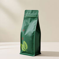 Emballage de grains de café compostable écologique, sachets de café à fond plat personnalisés, pochette biodégradable à fond plat avec valve et fermeture éclair