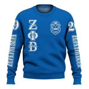 Sudadera con Cuello Redondo Zeta Phi Beta para Mujer, Ropa Griega de 1920, Sudadera Azul Bordada de la Hermandad - Product Image 1