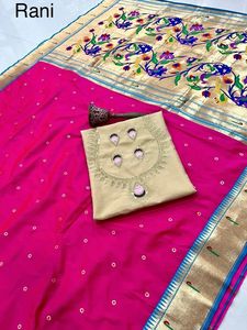 Étourdissement indien Designer Ethnique Paithani SILk Imprimé Sari LatestTraditionnel Exclusif Fantaisie soie saree - Product Image 4