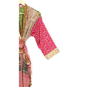 Kimono de retazos hecho a mano, Kimono de seda Floral, ropa de dormir, Kimono Vintage Sari, Kimono reciclado, regalo para ella, mujer - Product Image 5