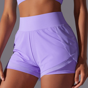 Pantalones cortos de yoga para mujer con logotipo personalizado 2 en 1, pantalones cortos transpirables para entrenamiento y correr con bolsillo, pantalones cortos de secado rápido para gimnasio para mujer - Product Image 3