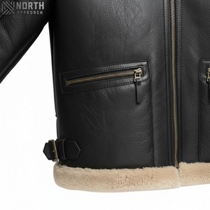 Veste en cuir véritable pour l'automne et l'hiver High Street Style couleur unie avec service OEM Vente en ligne Veste en cuir véritable - Product Image 5