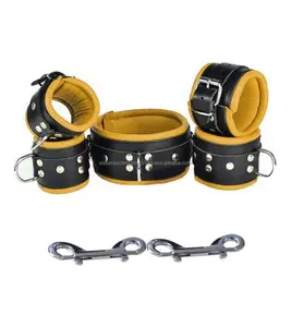 Manufacturer High Quality Leather Bondage Set Collar Wrist Ankle Cuffs Bdsm Gear Kinky Wrist Cuffs Fetish Wear Restraints