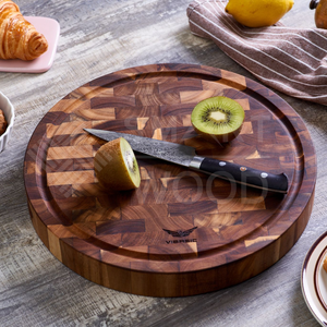 SMARTWOOD Factory's Healthy Oil-Infused Acacia End Grain Round <b>Shape</b> Chopping <b>Block</b> Smooth Wood Surface - Product Image 2