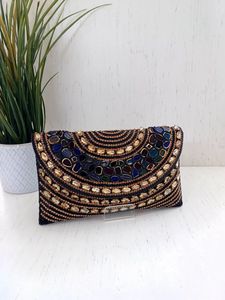 Bolso de mano de moda para mujer, piedra impresa, bordado de seda cruda, botón de perlas, decoraciones de diamantes, elegante Forro de algodón portátil - Product Image 3