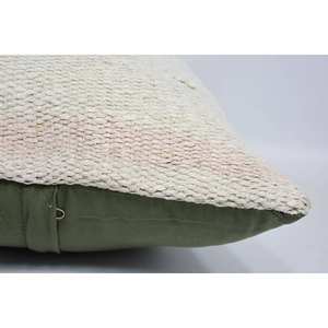 Oreiller en laine beige rayé subtil 16x24 pouces Motif vintage Technique de patchwork tissé Kantha - Product Image 5