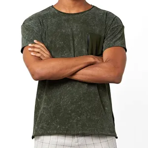 Fabricação de 100 camisetas masculinas de alta qualidade para uso casual com lavagem ácida, camisetas leves mais vendidas para homens com lavagem ácida