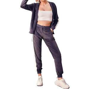 Excellent Choice for Both Casual Wear and Loungewear Hoodie Velvet <b>Cheap</b> Custom Zipper Hoodie Sweatshirts and <b>Joggers</b> Sets Women - Product Image 1