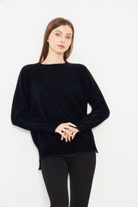 เสื้อสเวตเตอร์แบบถักโอเวอร์ไซส์สำหรับผู้หญิงคอกลมมีขนยาวนุ่ม - Product Image 3