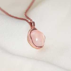 จี้พลอยคาลซิโดนีสีโรสโกลด์ชมพูโรเดียมชุบทองลูกปัดแบบดั้งเดิมสำหรับเป็นของขวัญทำจากทองเหลืองเพชรนิลมุก - Product Image 2