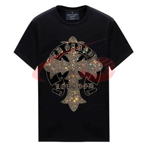 Nouvelle mode de T-shirt surdimensionné avec strass Hot Drill Personnalisez votre logo Shine Glitter Rhinestone T-shirts de luxe pour hommes - Product Image 5