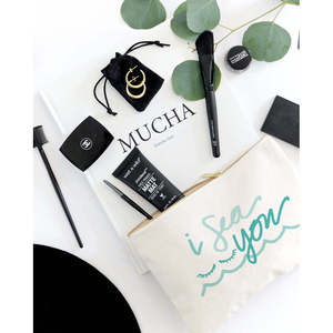 I Sea You Trousse de rangement cosmétique en toile de coton écologique, sac portable à fermeture éclair, motif personnalisé avec logo et lettres pour le rangement du maquillage - Product Image 3