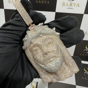 Pendentif en argent sterling S925 plaqué or rose de style hip-hop en forme de Jésus, pendentif en diamant moissanite, collier pour homme à porter en soirée, IGI - Product Image 2