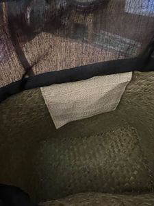 Sac fourre-tout pour femme fait main avec poignées en cuir, fermeture à cordon, motif rayé en coton brodé, en paille et raphia tressé pour la plage et le marché - Product Image 5