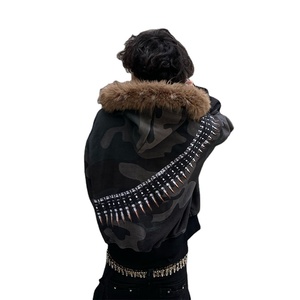 Giacca con Cappuccio e Zip Personalizzata con Bordo in Pelliccia per Uomo, Stile Oversize <span class=keywords><strong>Y2K</strong></span>, Casual Primaverile con Stampa Digitale - Product Image 4