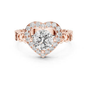 Anillo de compromiso de diamantes de laboratorio de oro macizo de 14K, racimo de diamantes de corte redondo de inspiración vintage para ocasiones de boda - Product Image 3