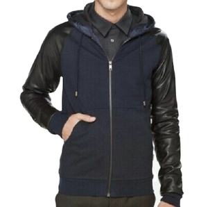 Sweat à capuche à manches en cuir de couleur unie pour femmes respirant mode de rue col à capuche impression numérique hiver doublé pour l'automne - Product Image 4