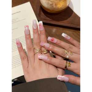 Uñas Postizas con Efecto Luminoso Blush Petal Glow, Arte de Uñas Elegante con Efecto Brillante - Product Image 2