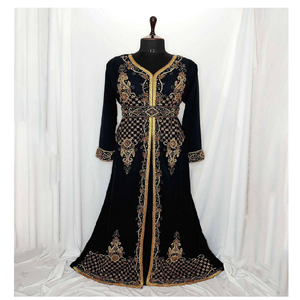 Kaftan marroquí de primera calidad, venta al por mayor, Georgette bordada, vestido islámico modesto, cuello alto, Abaya, Hijab a prueba de sol hecho en La India - Product Image 1