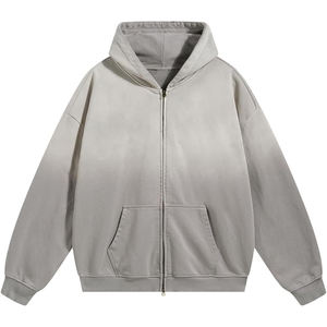 Sudadera con capucha de gran tamaño Unisex con logotipo personalizado de moda Vintage marrón de gran tamaño con cremallera Sudadera con capucha de peso pesado Fleece Drop Shoulder - Product Image 4