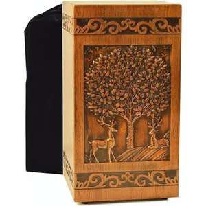Urna de cremación de madera para cenizas de madera humana, caja decorativa, urnas funerarias para adultos, hombres y mujeres con bolsa de satén, entierro de la India - Product Image 1
