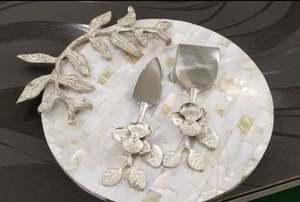 Bandeja redonda de nácar con asa elegante, bandeja decorativa para el hogar, exhibición de postres, accesorios de Hotel de Indian Metal World - Product Image 2