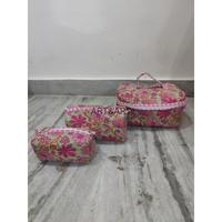 Ensemble de 3 trousses de toilette en coton à motif floral imprimé à la main, grande capacité, avec fermeture éclair, imperméables, pour voyage, tendance
