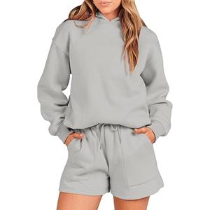 Femmes à la mode deux pièces à capuche et short tenue confortable et élégant ensemble décontracté pour Gym Yoga ou promenades 2026 - Product Image 1