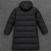 Veste d'hiver décontractée pour homme, longue, à capuche, style bomber, rembourrée en duvet, coupe-vent, avec logo sur le devant, noire, en polyester, fermeture éclair