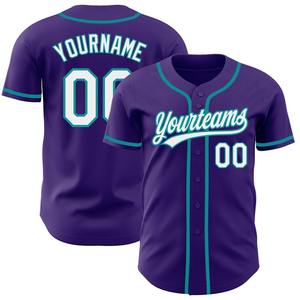 Uniforme de Béisbol de Alta Calidad, Venta de Ropa Deportiva Personalizada para Equipos, Jersey de Béisbol Auténtico Personalizado en Morado, Blanco y Verde Azulado - Product Image 1