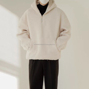 Sweat à capuche en polaire épais pour couple, demi-zip, épaules tombantes, décontracté, polyvalent, rétro, veste à capuche pour homme - Product Image 5