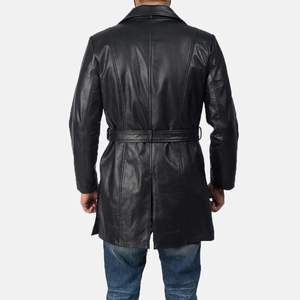 Veste en cuir noire d'hiver à col montant professionnelle personnalisée, style décontracté, fermeture éclair sur le devant, teinte unie, coupe-vent, respirante - Product Image 6