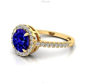 Anillo de boda de piedra natal de tanzanita de corte redondo certificado Natural 14K anillo de diamante de oro sólido Real suministro de fábrica de joyería fina - Product Image 5
