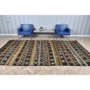 Tapis vintage 6,46 x 11,7 pieds, tapis Kilim, tapis persan noir en laine - Product Image 2