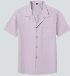 Chemise pour homme en coton mélangé, col cubain vintage de haute qualité, respirante, teinte unie, tissu sergé, manches courtes, décontractée - Product Image 1