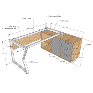 Escritorio Ejecutivo Contemporáneo con Superficie de Madera Sólida, Diseño en Forma de L de Lujo, Estructura de Acero MConcept, Tablero de 70 cm, Fácil Montaje HBMC023 - Product Image 6