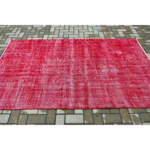4.6x7.8 ft Vintage Area Rug, <b>Red</b> Pink Turkish Animal Print <b>Wool</b> Rug - Product Image 3