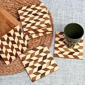 Juego de posavasos de madera ecológico clásico hecho a mano Pino natural bambú nogal Acacia estilo cuadrado redondo con soporte para bebidas - Product Image 5