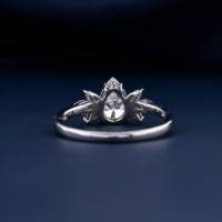 Bague de fiançailles en or blanc massif de 10 carats, 14 carats, 18 carats, taillée en poire et avec pierre latérale taillée en marquise, cultivée en laboratoire sur mesure