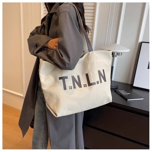 <b>Canvas</b> Tote <b>Bag</b> Solid Color Letters Minimalist Design <b>Large</b> Capacity Open Top All Seasons Women's Travel Shopping <b>Bag</b> - Product Image 3