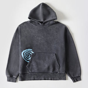 Haute qualité unisexe imprimé lavage à l'acide goutte épaule pull hiver à capuche coton écologique coupe ample grande capuche tissé - Product Image 2